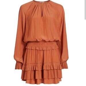 Ramy Brook $425 Silk Evelynn Mini Dress XS Terracotta Playful Feminine Ruffles